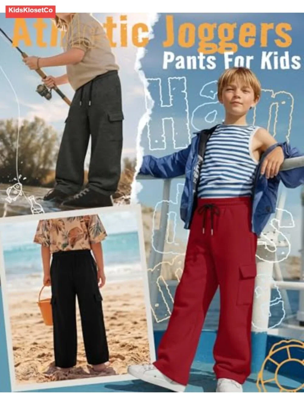Boys 3 Pack Cargo Sweatpants Lightweight Baggy Joggers Pockets 7-16 Yr